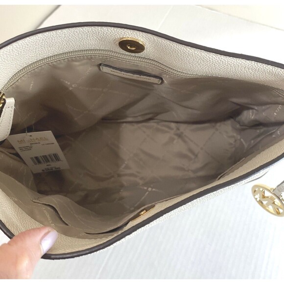 New Michael Kors Nicole Medium Shoulder Bag Leather Light Cream - Picture 7 of 7